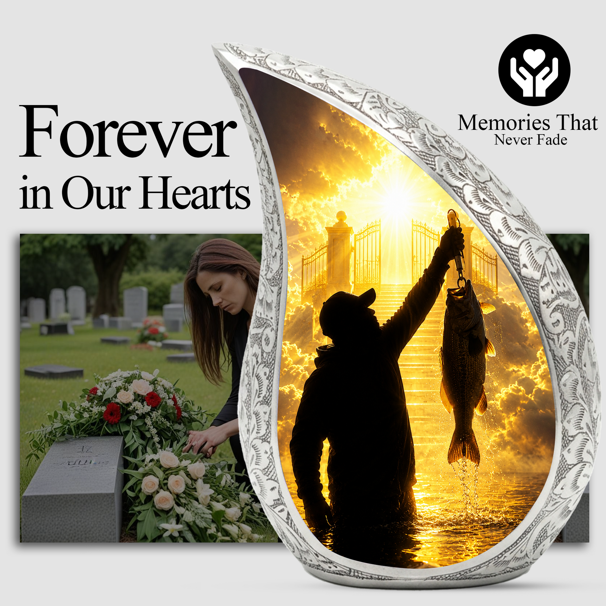 Fishing in Heaven Urn for Dad – Gone Fishing Cremation Urn for Human Ashes, Fishing Memorial Urn