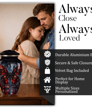 Gothic Butterfly Adult Urn for Ashes – Red & Black Skull Butterfly Cremation Urn for Adults