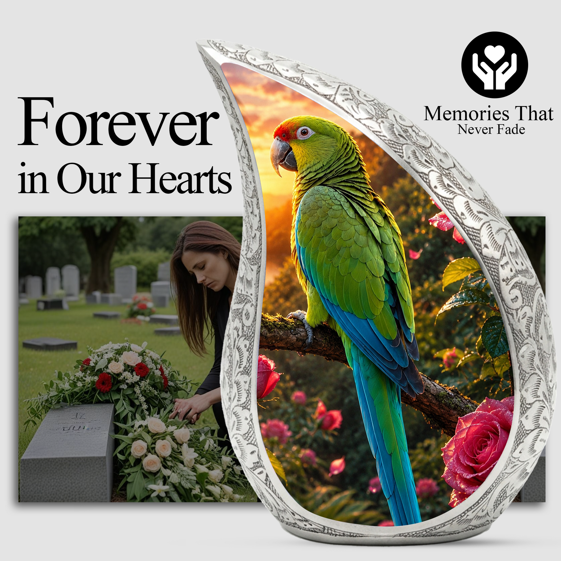 Personalized Parrot Urn for Mom – Forest Urn for Ashes | Cremation Urn for Men & Women