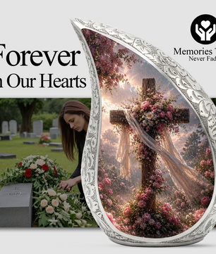 Christian Cross Adult Urn for Ashes | Floral Cross Adult Cremation Urn for Human Ashes
