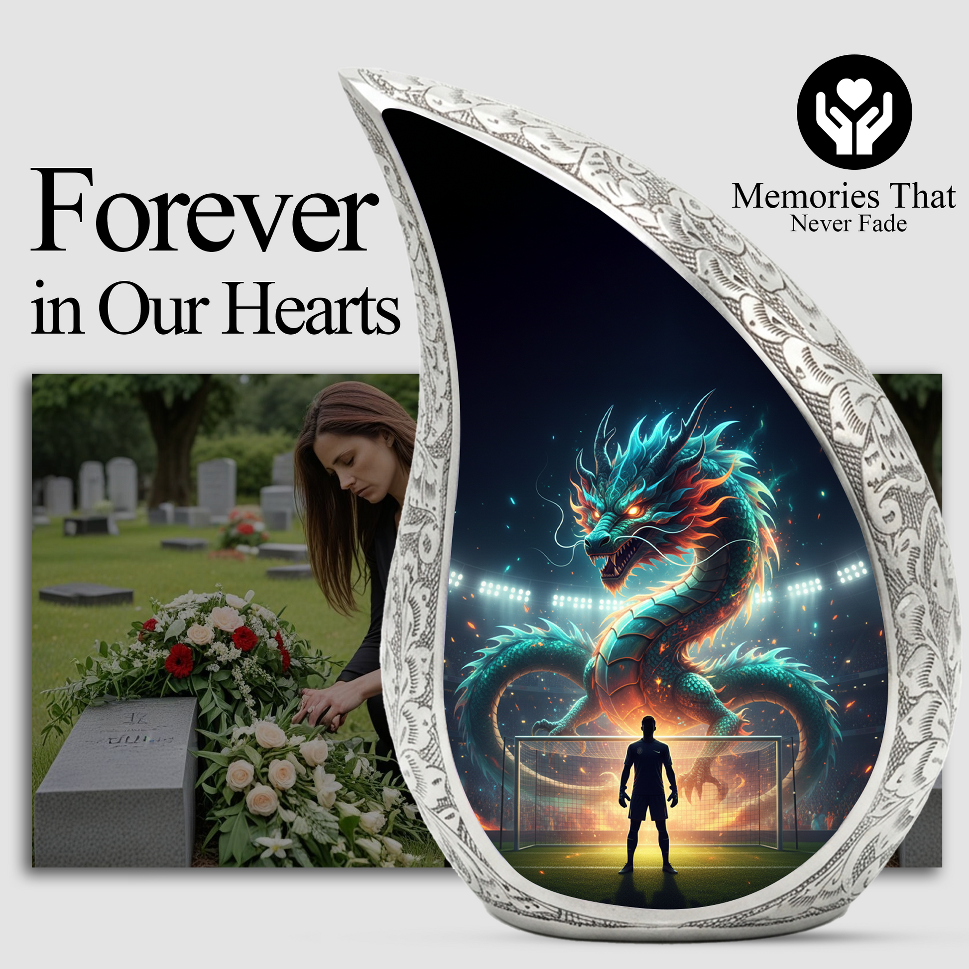 Dragon Soccer Memorial Urn for Dad | Personalized Adult Cremation Urn for Men