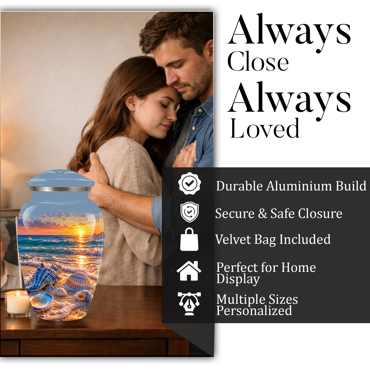 Adult Cremation Urn for Ashes, Personalized Seashell Beach Sunset Urn
