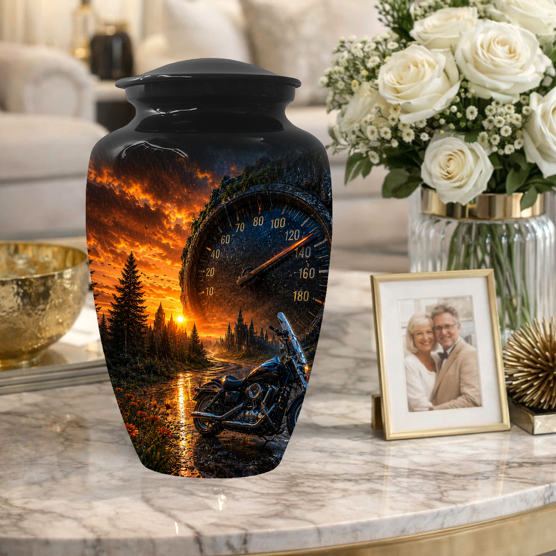 Motorcycle Memorial Urn for Dad | Biker Cremation Urns for Ashes Male