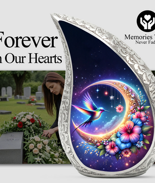 Beautiful Flower Moon with Hummingbird Cremation Urn for Mom & Loved Ones