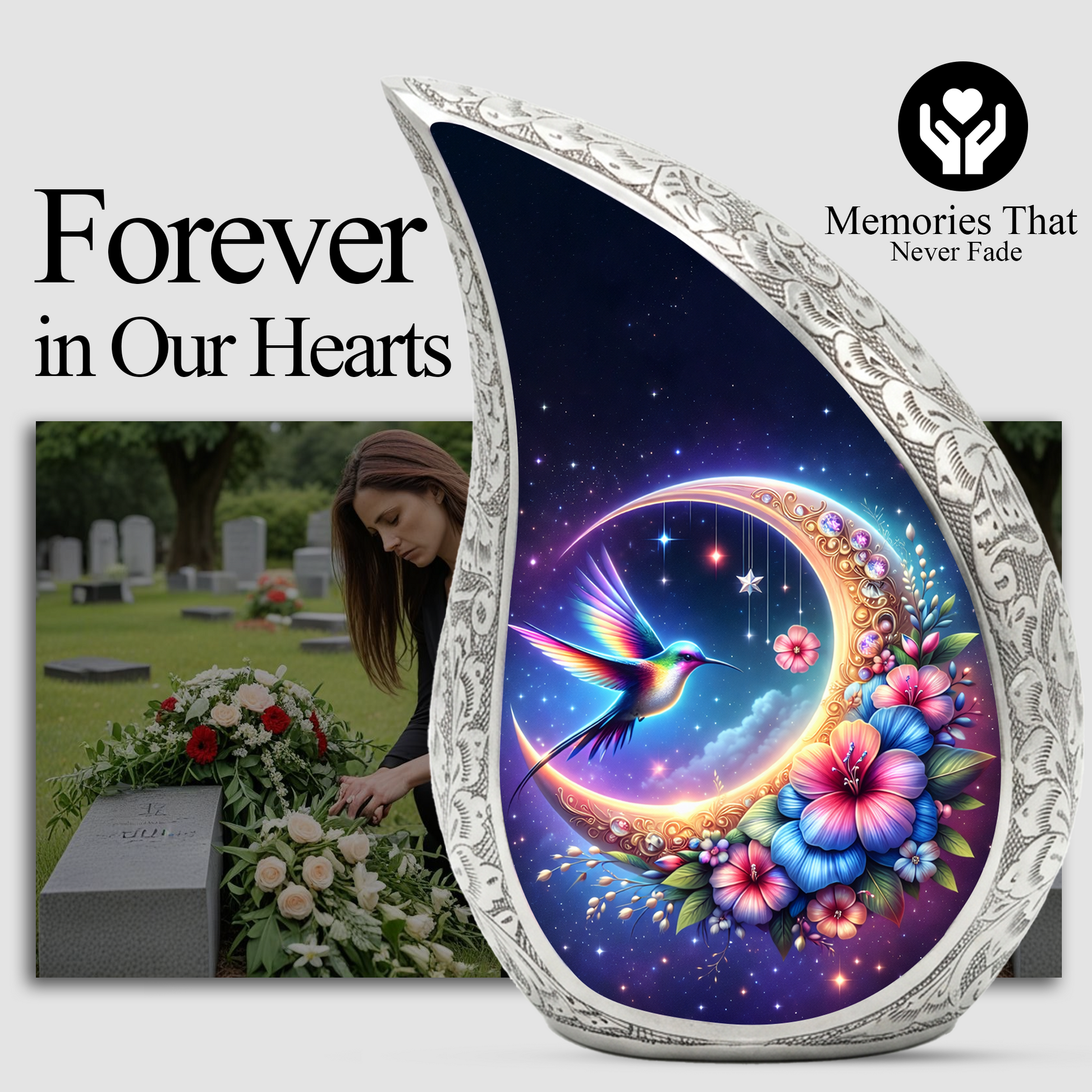Beautiful Flower Moon with Hummingbird Cremation Urn for Mom & Loved Ones