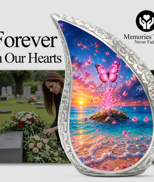 Butterfly Ocean Sunset Urn for Human Ashes | Pink Butterfly Beach Cremation Urn for Mom,