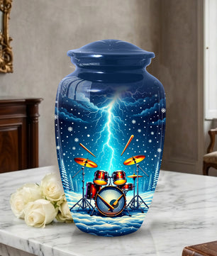 Drummer Adult Cremation Urn | Drum Set Funeral Urn | Music Memorial Adult Large Urn for Human Ashes