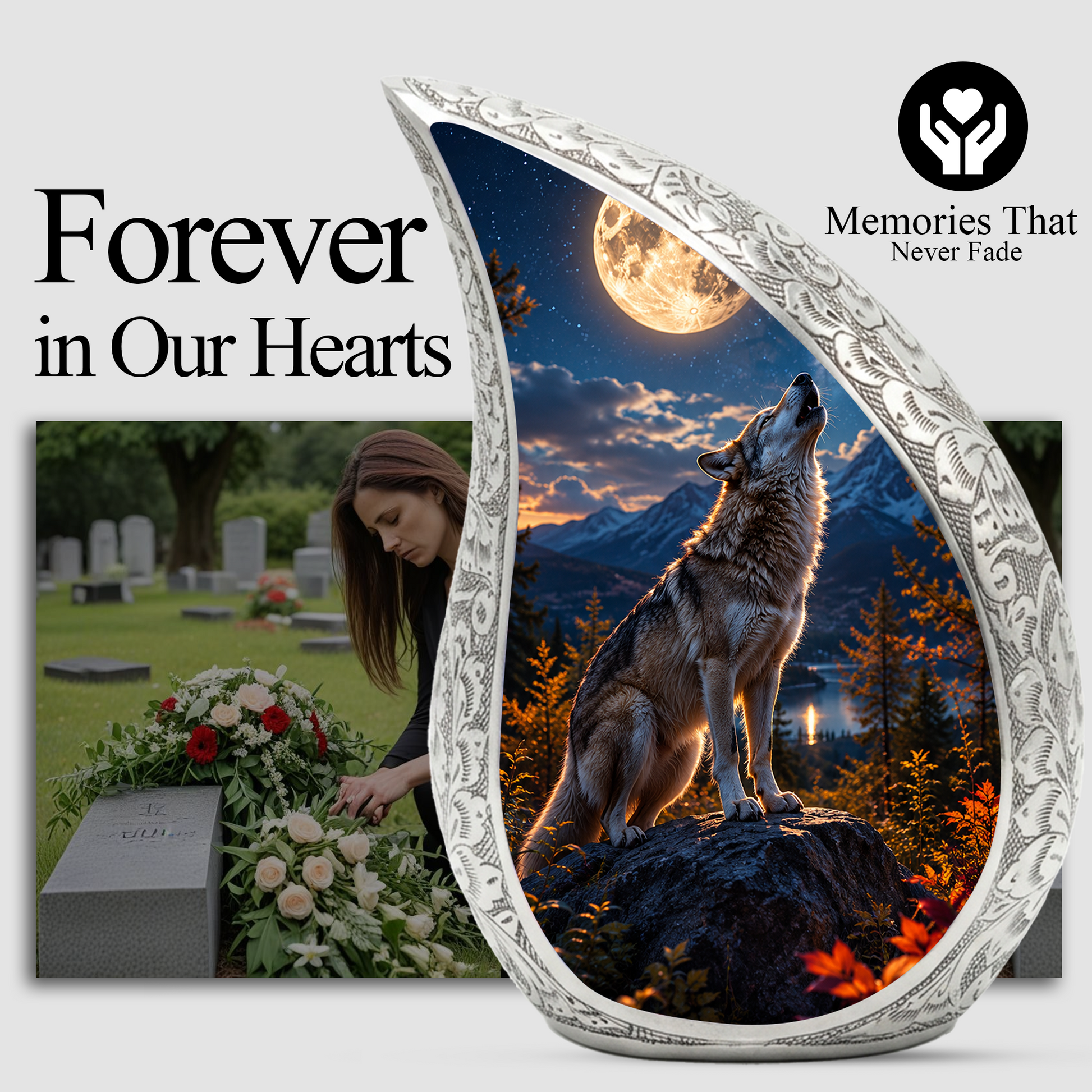 Growling Wolf Urn for Human Ashes | Wolf Adult Cremation Urn | Wolf Adult Urn for Ashes