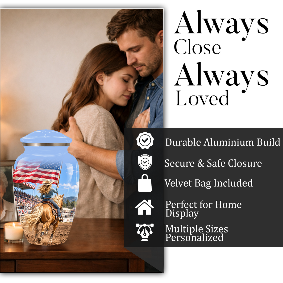 American Flag Cremation Urn – Personalized Cowgirl & Western Memorial Urn for Ashes