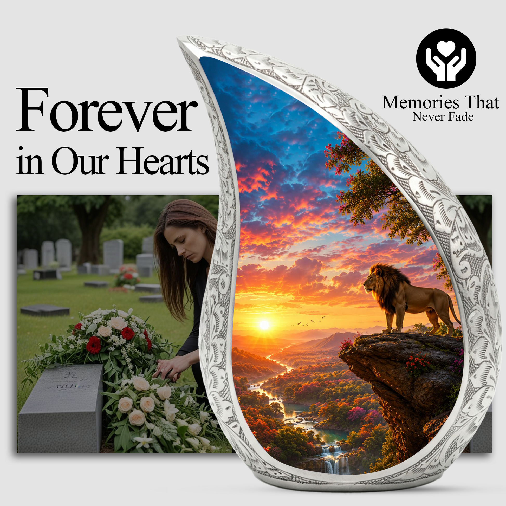 Lion Sunset Urn for Human Ashes | Adult Cremation Urn for Dad