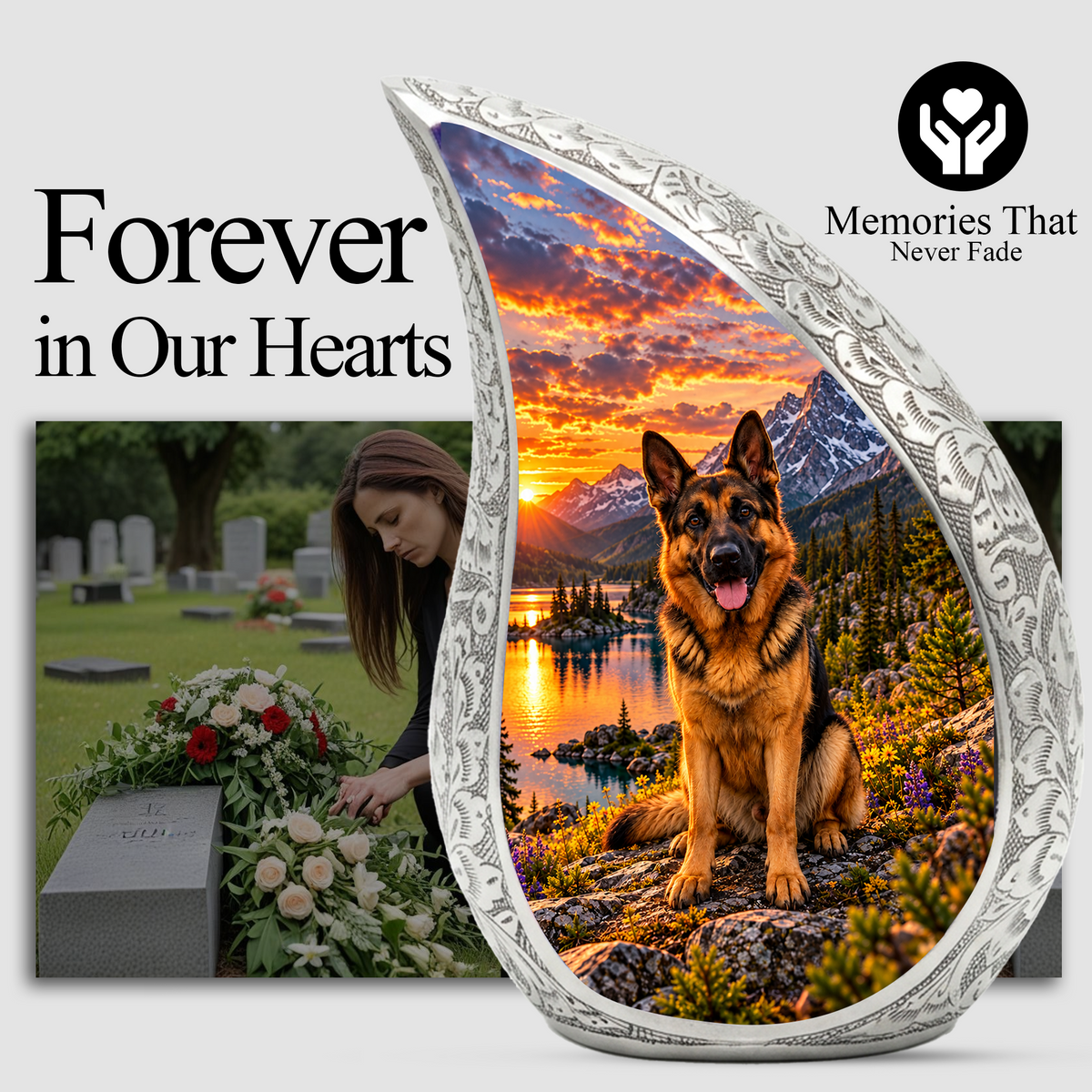 German Shepherd Cremation Urn for Ashes, Dog Memorial Urn, German Shepherd Adult Urn