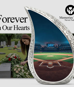 Baseball Personalized Cremation Urn for Dad – Teardrop Style Aluminum Memorial Urn, 10 Inch