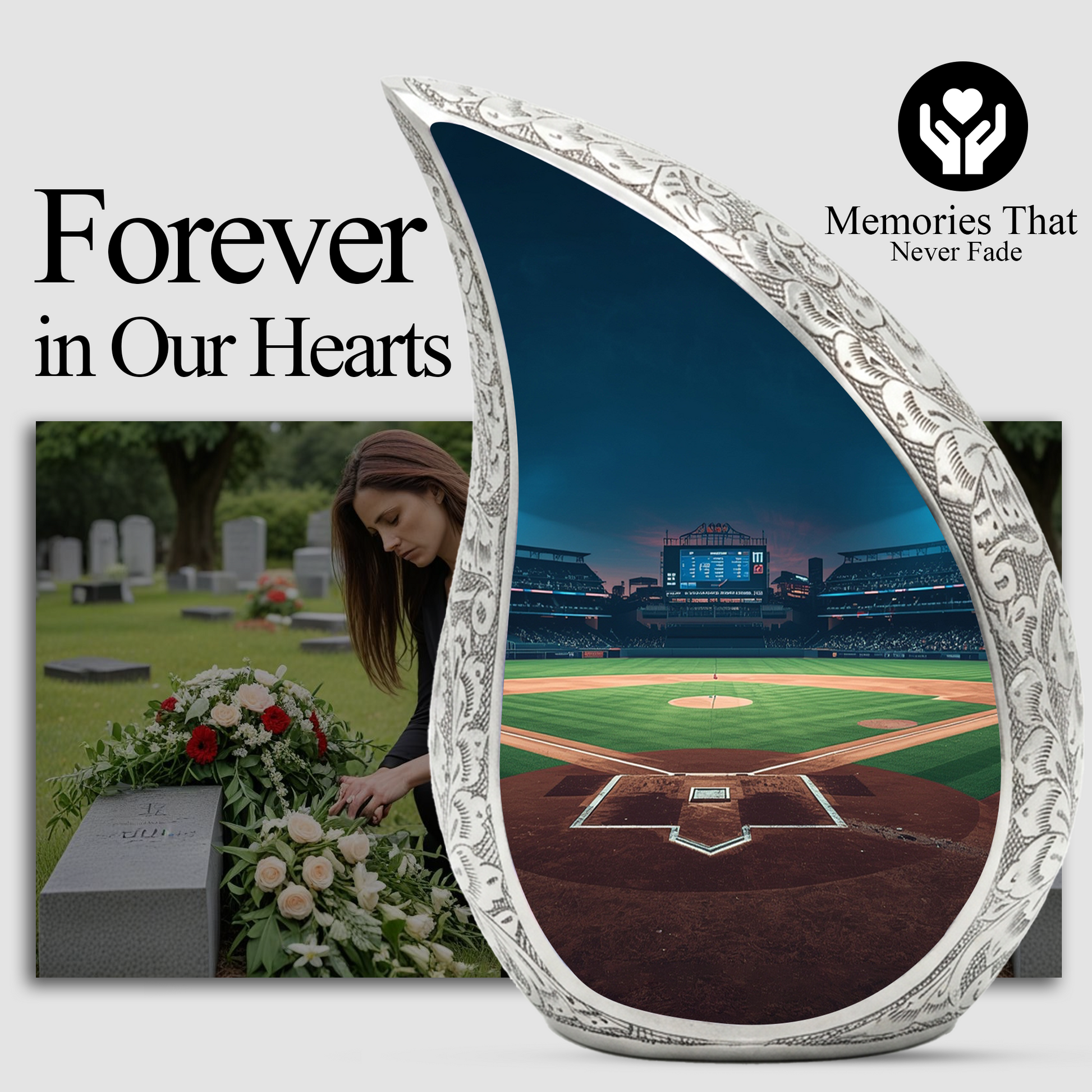 Baseball Personalized Cremation Urn for Dad – Teardrop Style Aluminum Memorial Urn, 10 Inch