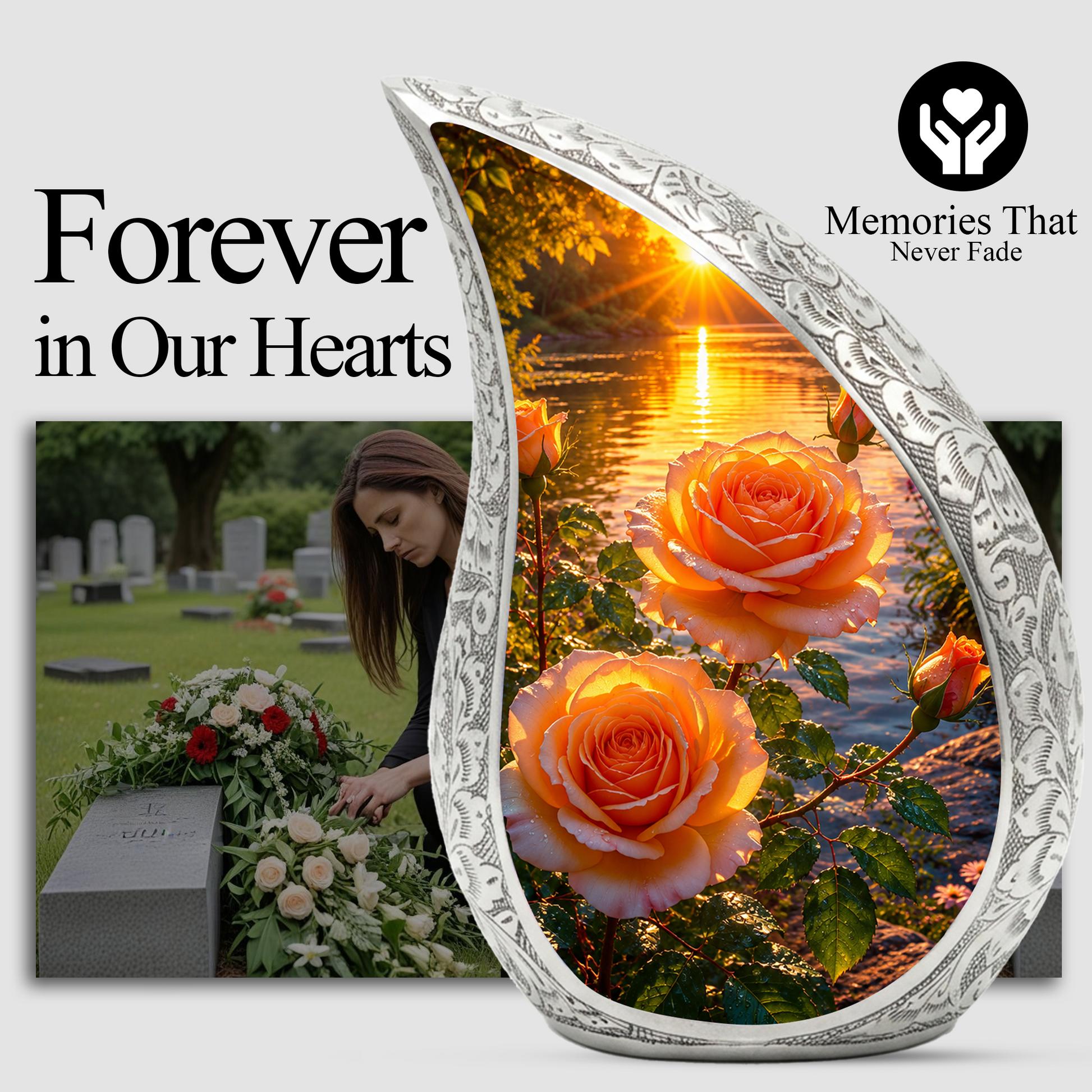 Pink Rose Sunset Adult Urn for Human Ashes – Beautiful Memorial Urn for Mom