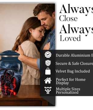 Personalized Adult Cremation Urn for Ashes, Custom Motorcycle Memorial Urn, Black Chopper with Red LED Lights