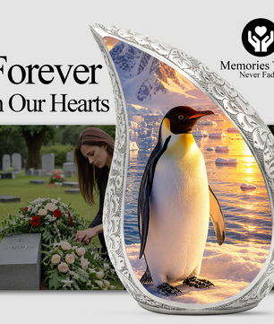 Penguin Memorial Urn for Mom, Dad & Family – Handmade Cremation Urn for Human Ashes