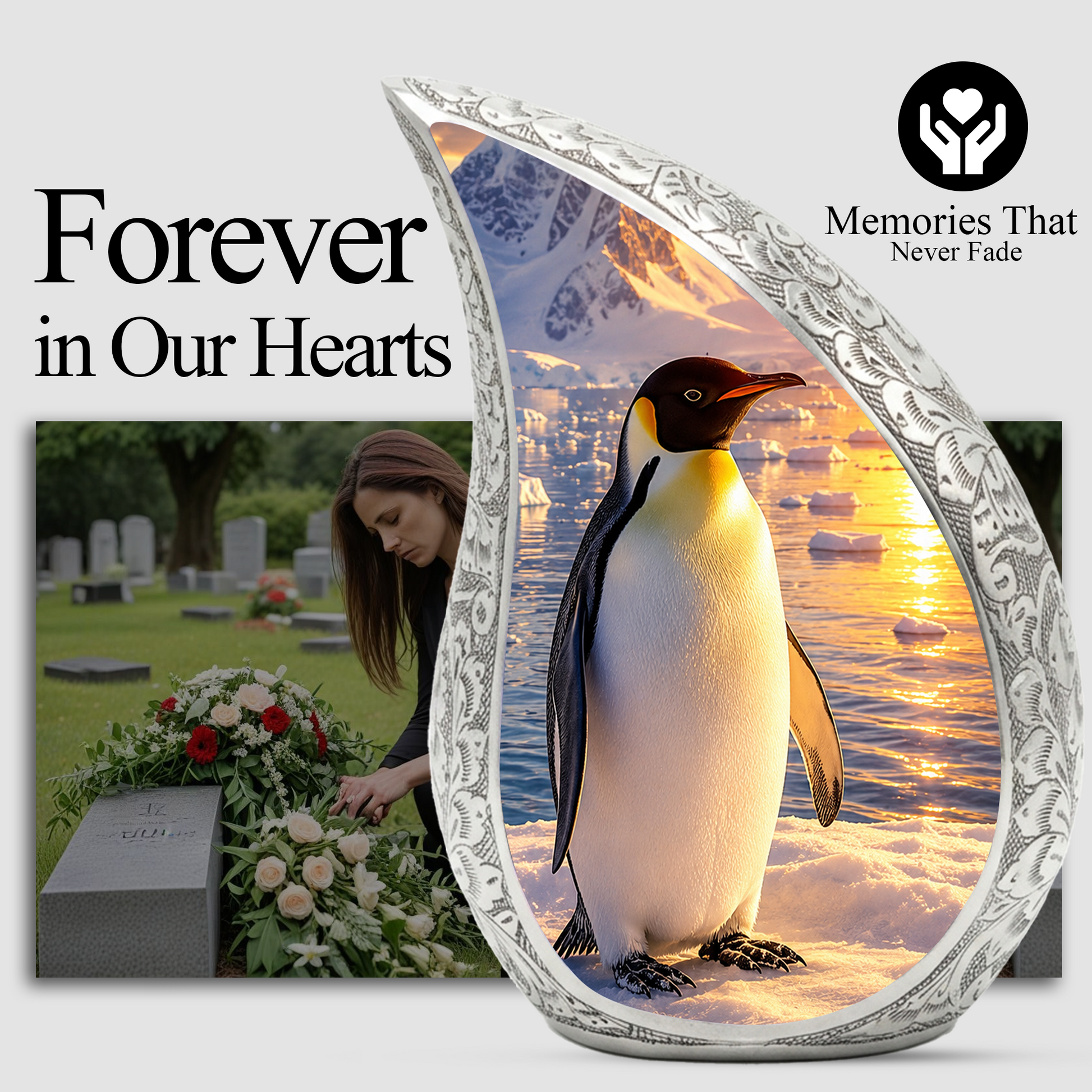 Penguin Memorial Urn for Mom, Dad & Family – Handmade Cremation Urn for Human Ashes