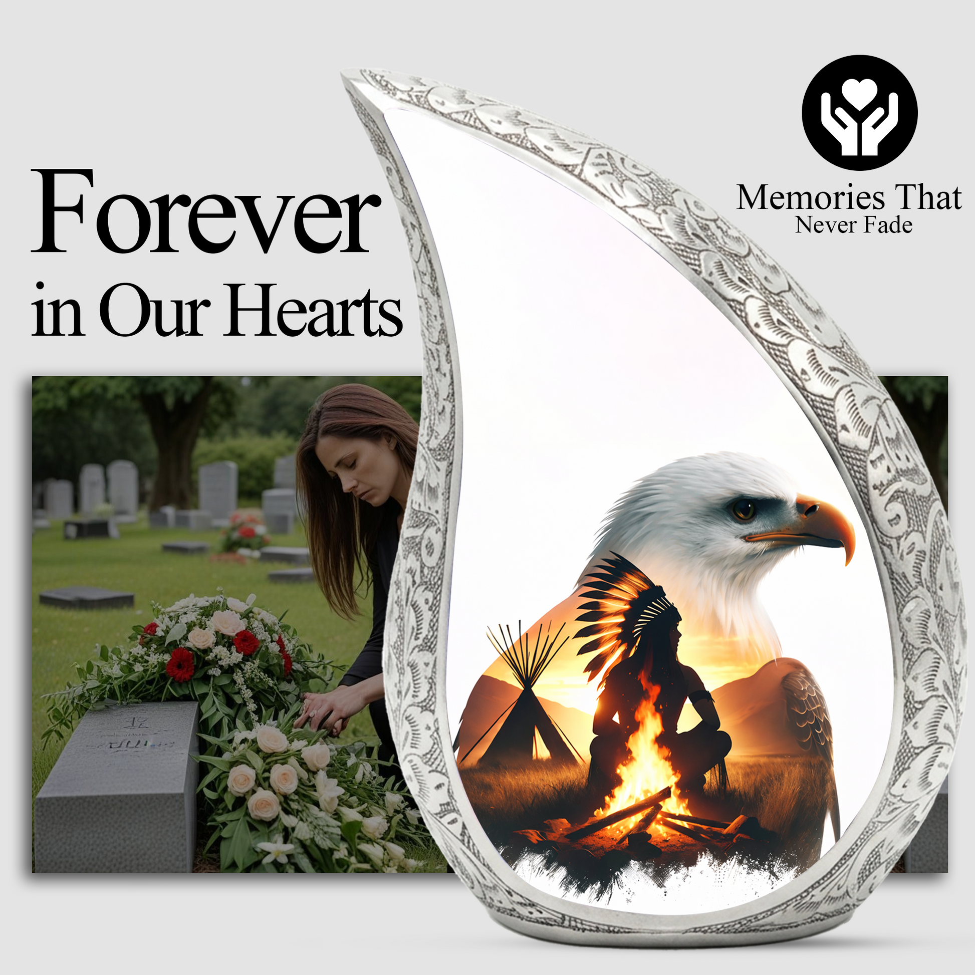 Eagle Memorial Adult Cremation Urn, Native American Inspired Adult Urn for Ashes