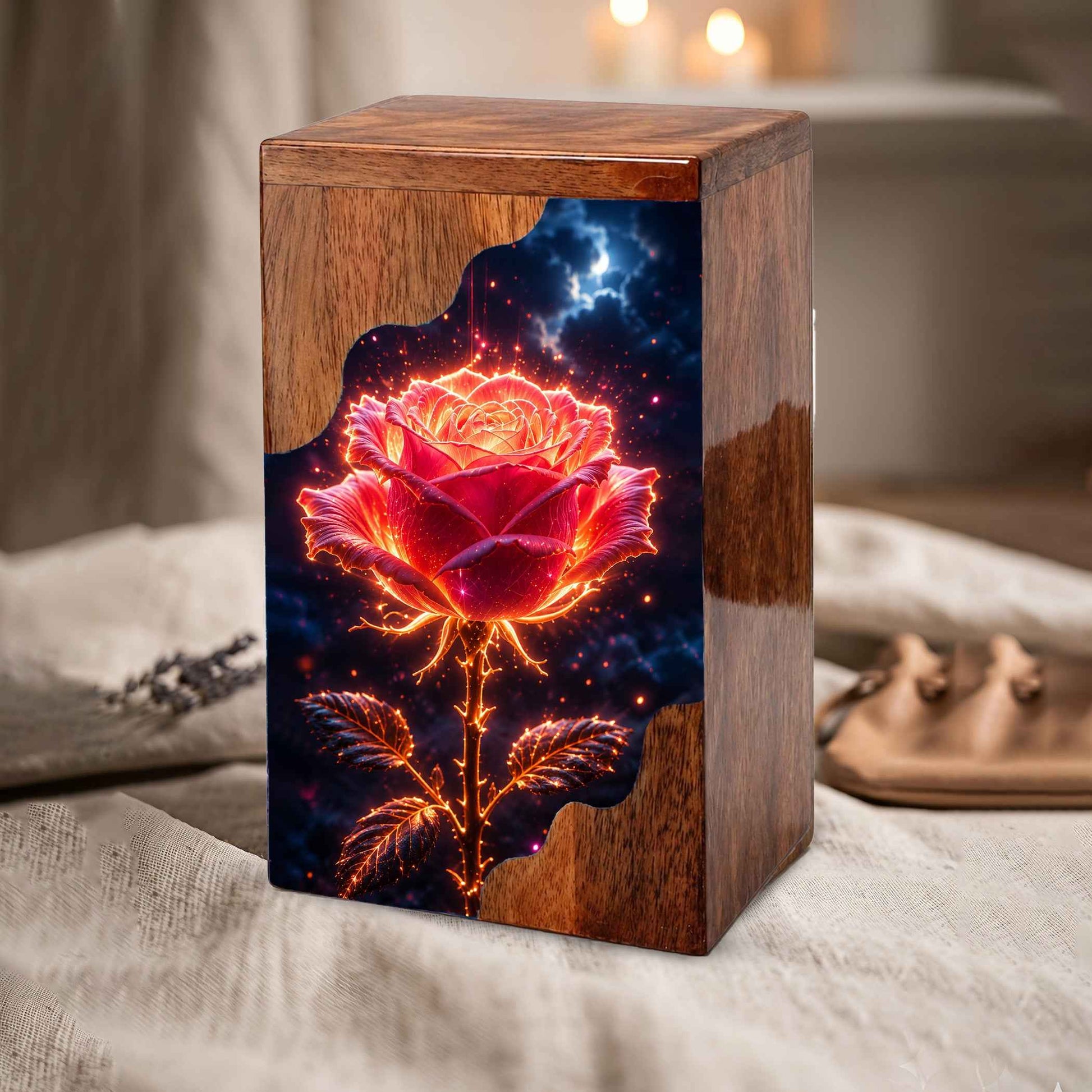 Rose Wooden Cremation Urn for Mom – Custom Memorial Wooden Urn for Human Ashes