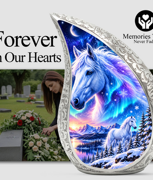 White Horse Cremation Urn for Ashes, Fantasy Horse Adult Memorial Urn