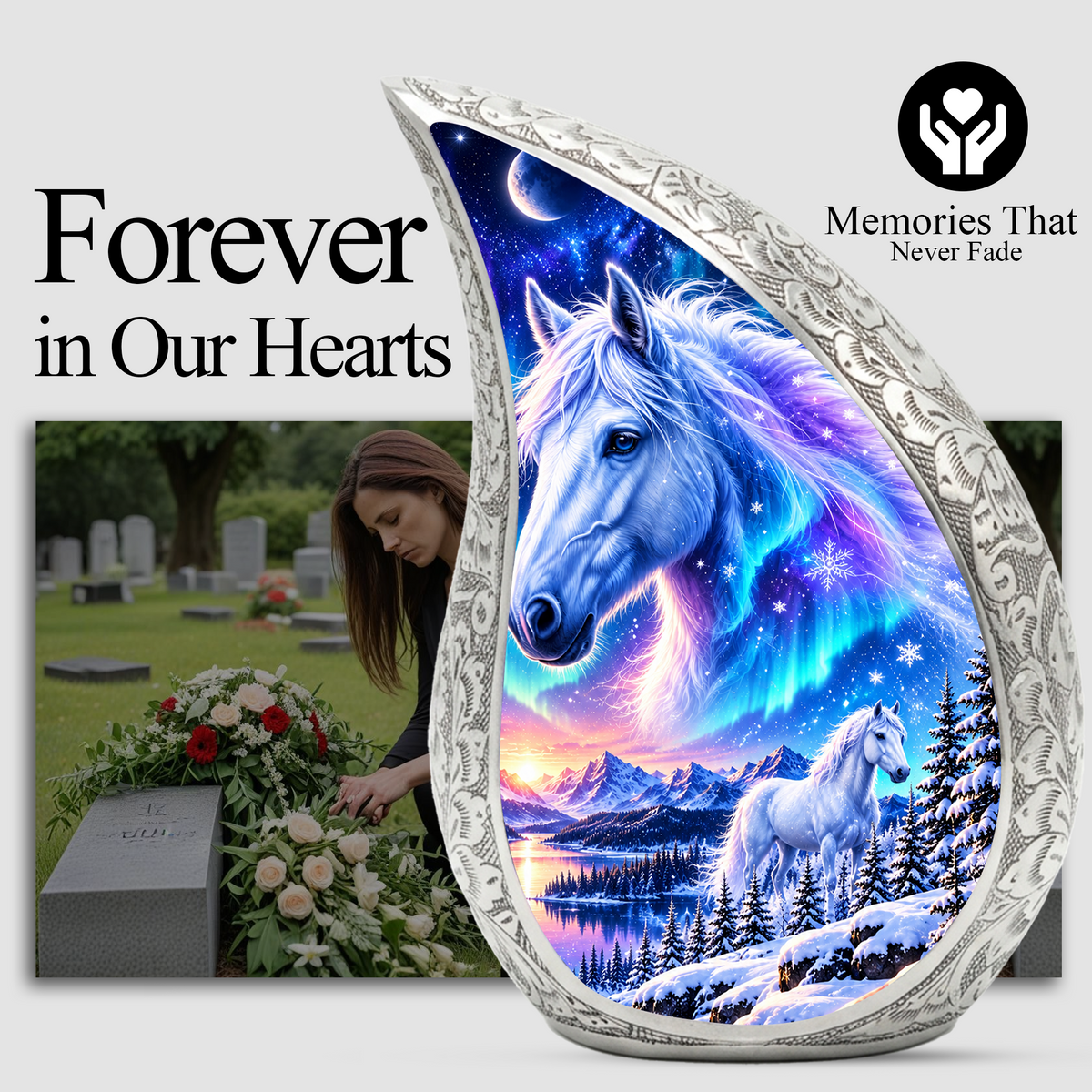 White Horse Cremation Urn for Ashes, Fantasy Horse Adult Memorial Urn