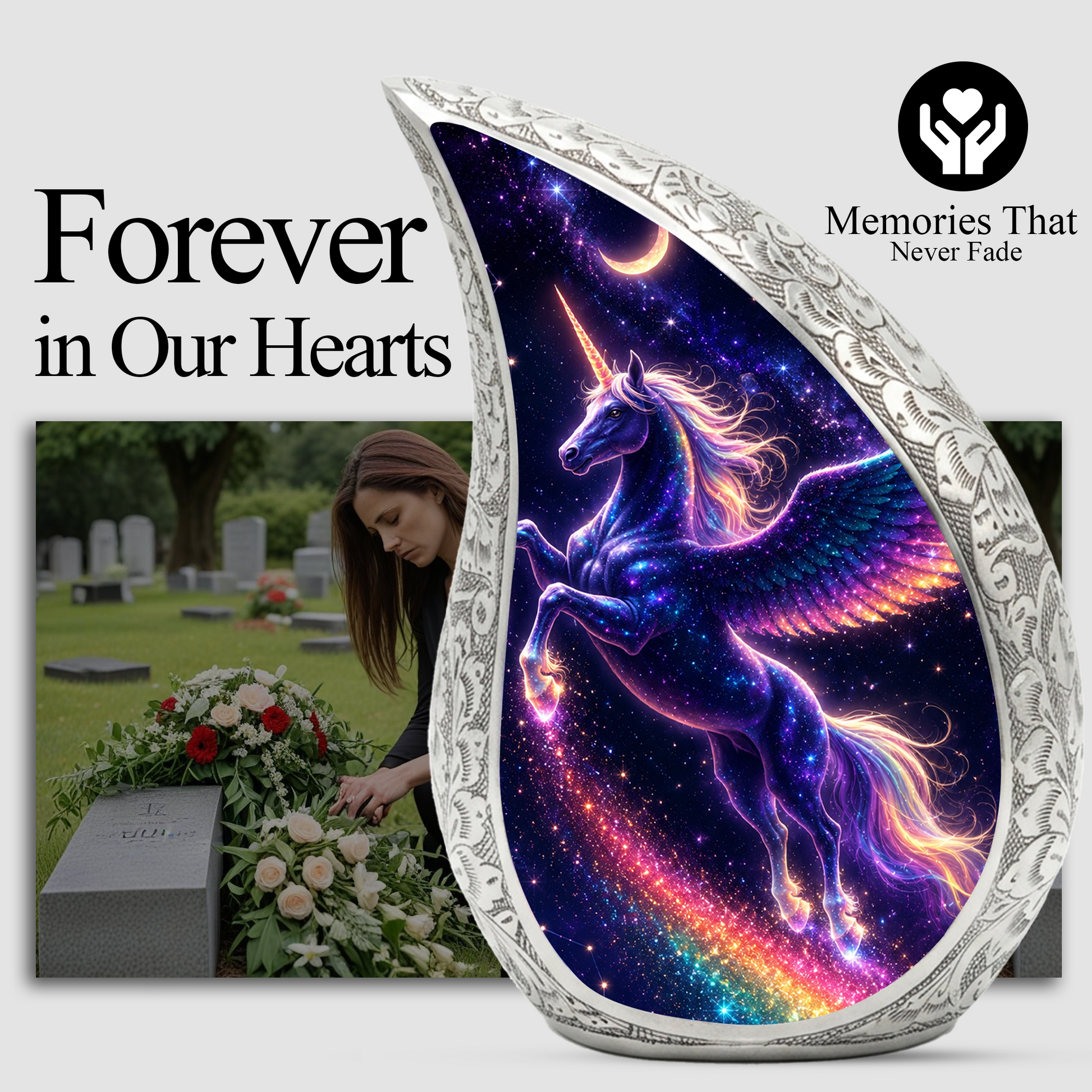 Unicorn Memorial Urn for Mom, Fantasy Cremation Urn for Women