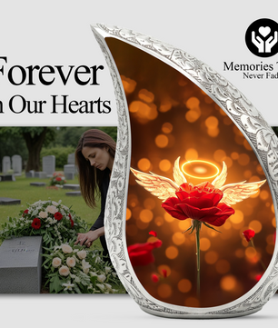 Angel Rose Personalized Cremation Urn – Teardrop Memorial Urn for Ashes | 10 Inch Aluminum Urn