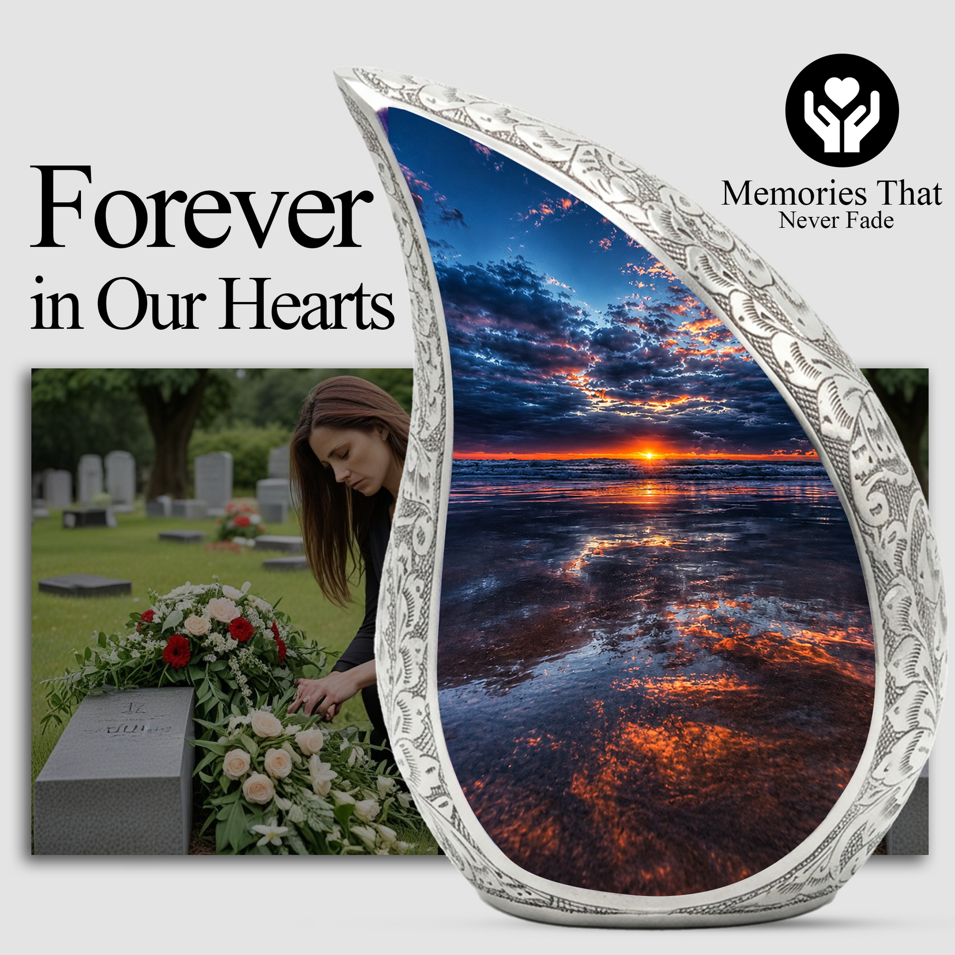 Ocean Sunset Urn for Human Ashes | Beach Cremation Urn, Ocean Wave Memorial Urn