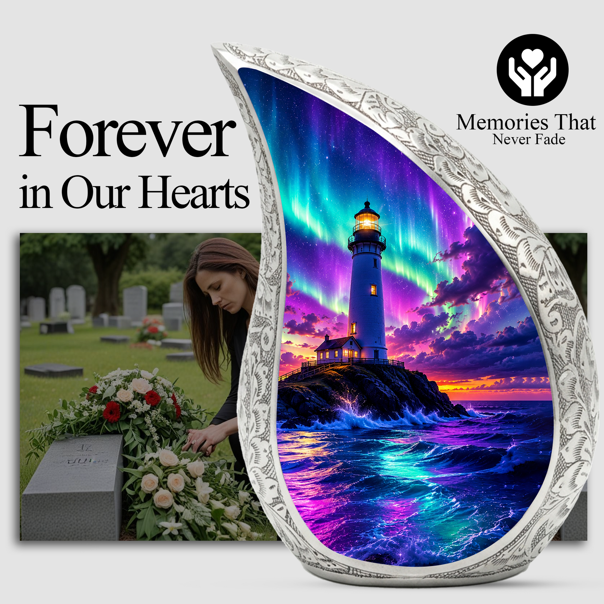 Ocean Lighthouse Cremation Urn for Adult Ashes | Lighthouse Ocean Wave Urn for Human Ashes, Mom & Women