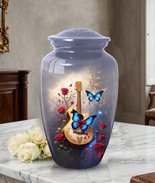 Butterfly Urn for Mom with Guitar – Personalized Cremation Large Urn for Ashes