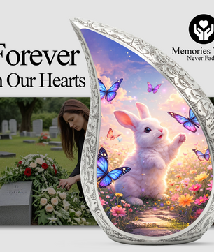 Personalized Cat Cremation Urn – Butterfly Garden Teardrop Memorial Urn, 10 Inch Aluminum