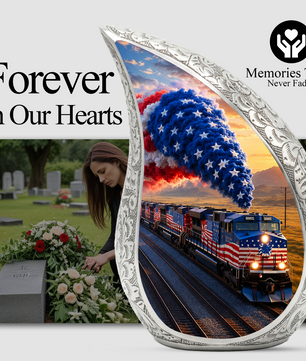 Patriotic American Flag Train Cremation Urn for Adult Ashes