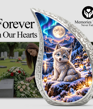 Wolf Urn for Ashes, Husky Puppy Aluminum Cremation Urn