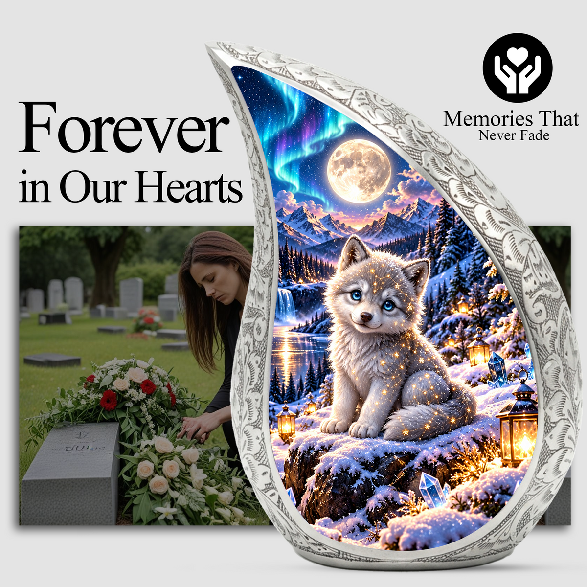 Wolf Urn for Ashes, Husky Puppy Aluminum Cremation Urn