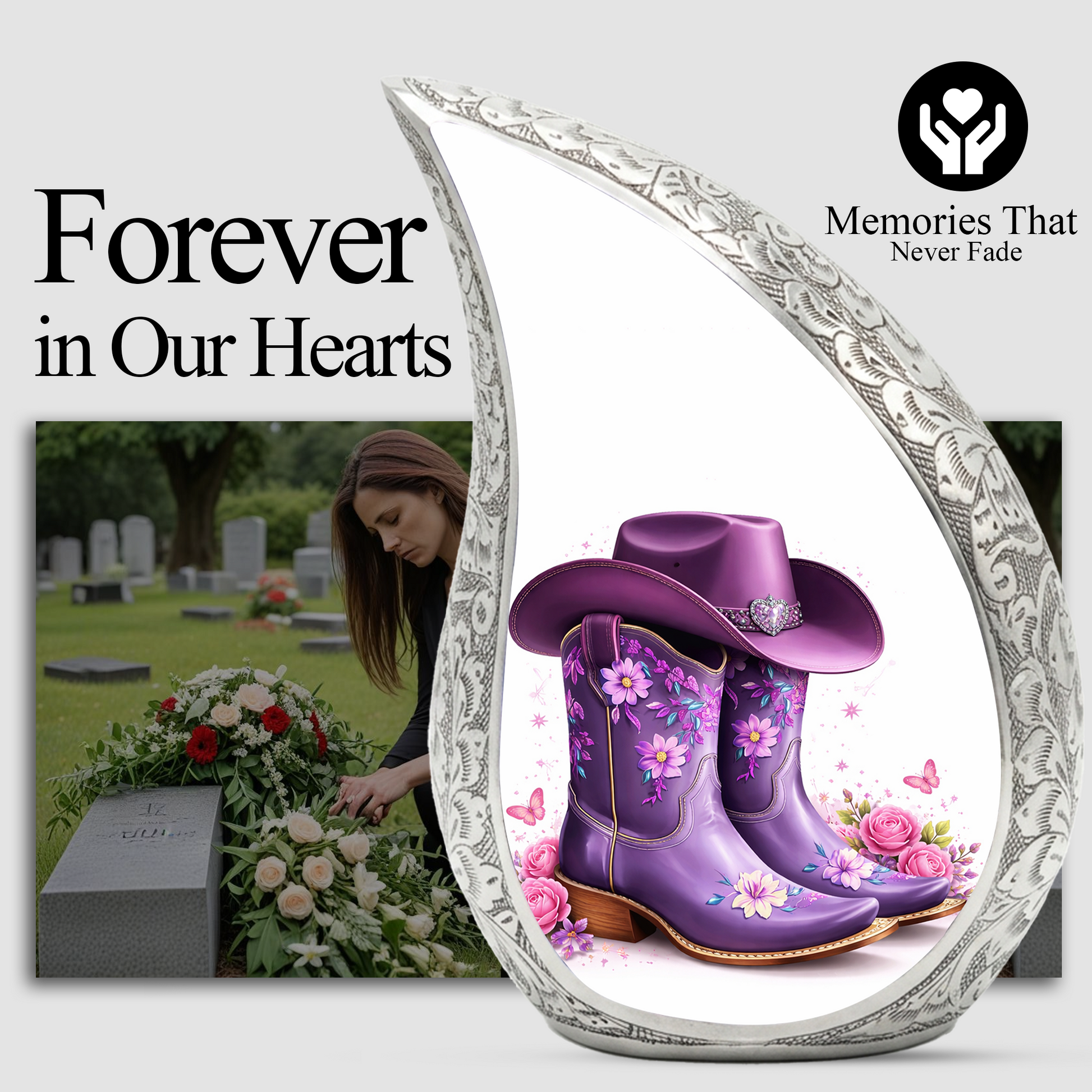 Cowgirl Boot with Hat Cremation Urn for Mom - Personalized Western Urns For Female