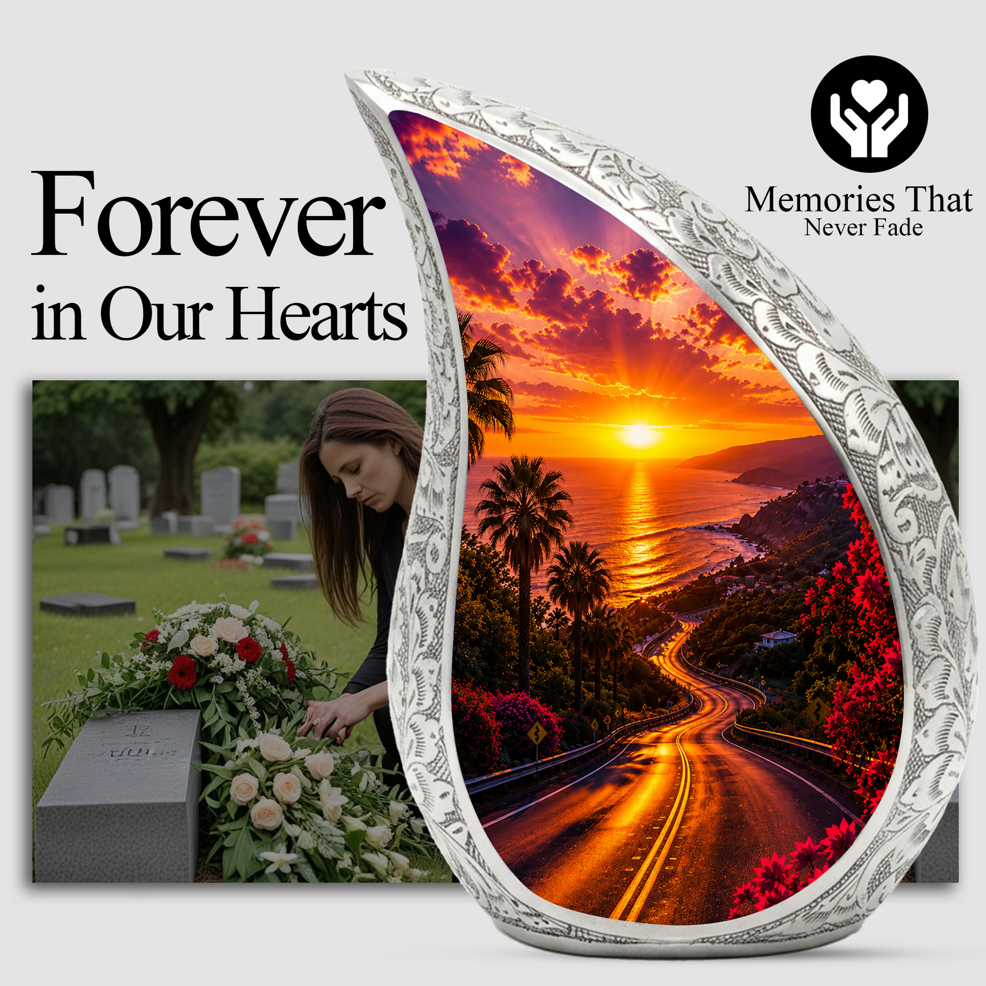 Beach Sunset Urn for Human Ashes | Ocean Coastal Adult Cremation Urn