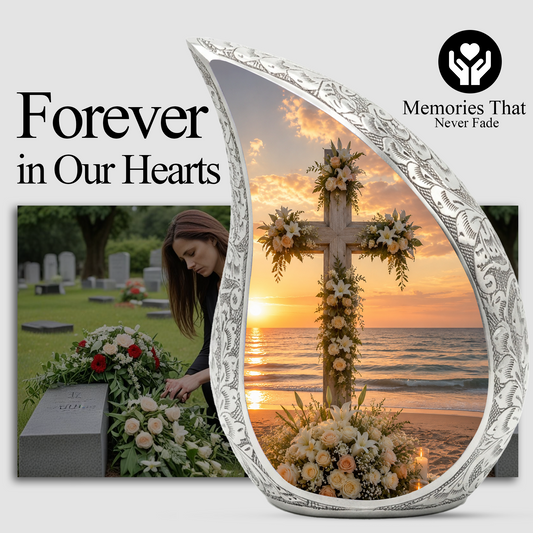 Cross Beach Urn for Human Ashes | Wooden Ocean & Beach Cremation Urn
