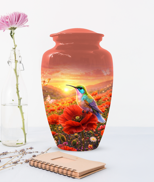 Hummingbird Urn for Ashes, Custom Cremation Urn for Mom, Floral Memorial Urn for Women,