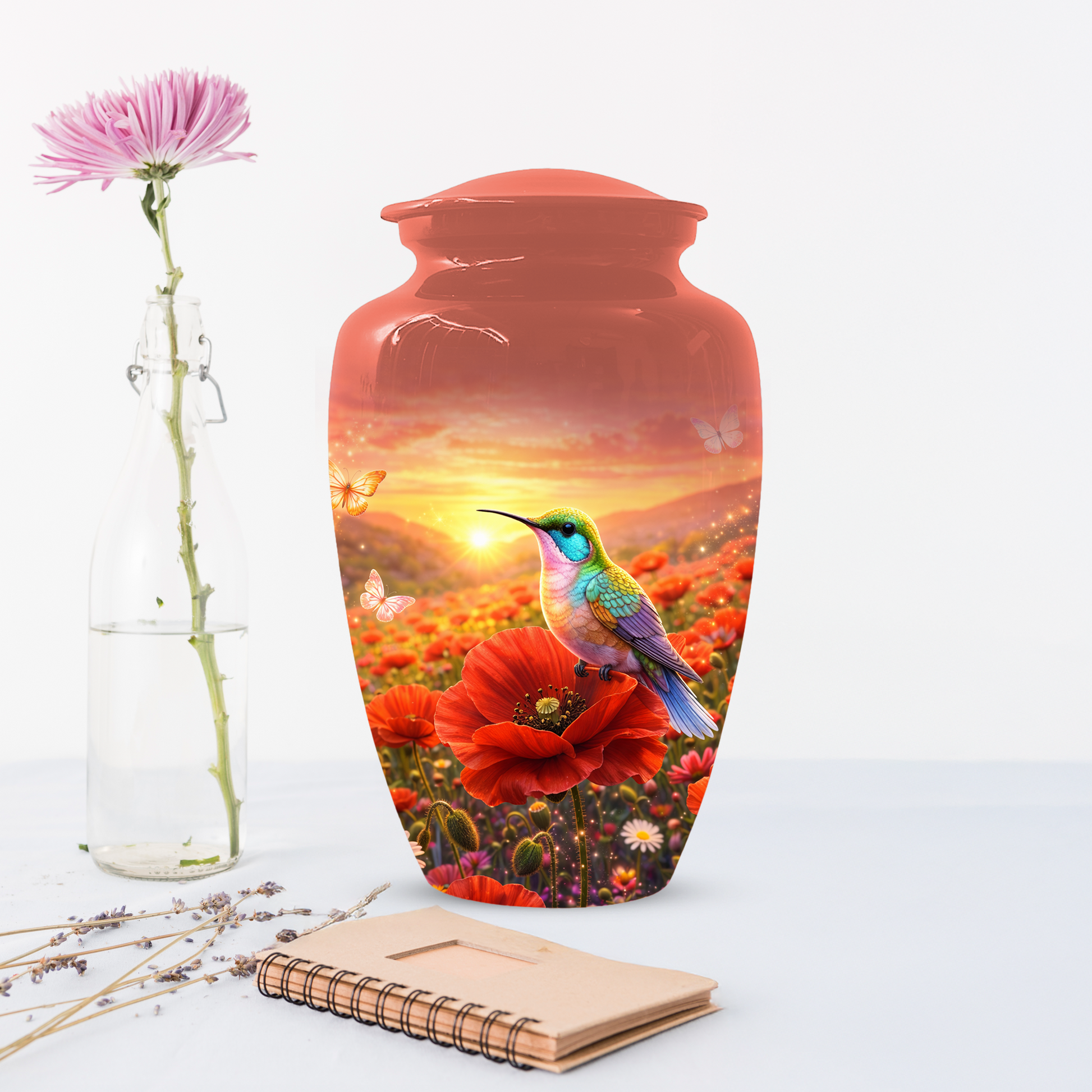 Hummingbird Urn for Ashes, Custom Cremation Urn for Mom, Floral Memorial Urn for Women,