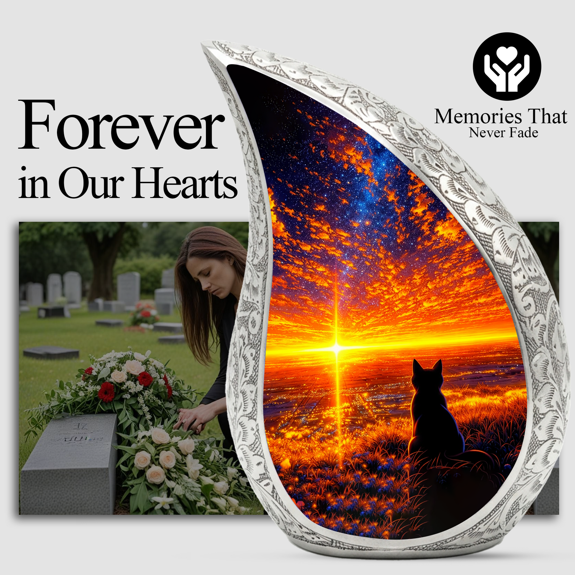 Cat Memorial Urn for Mom – Personalized Cat Cremation Urn for Ashes | Beautiful Pet Memorial Keepsake Urn