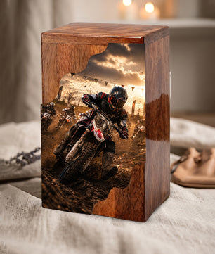 Motorcycle Wooden Cremation Urn for Dad – Personalized Wooden Urn for Human Ashes