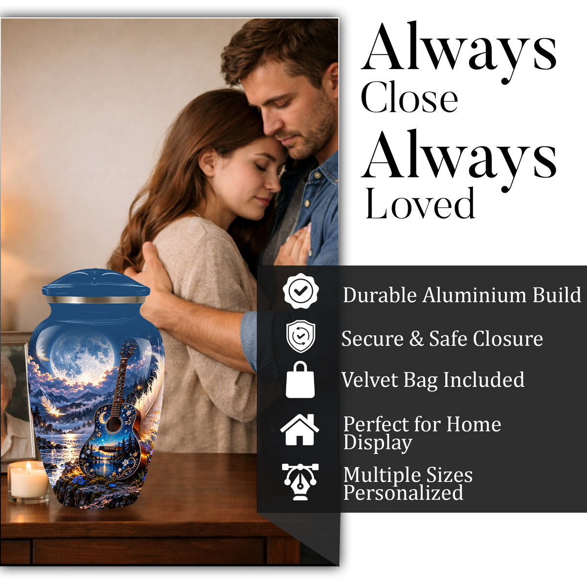 Personalized Guitar Cremation Urn for Ashes, Musical Tribute Urn for Human Ashes