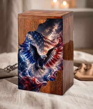 American Eagle Wooden Cremation Urn | Patriotic Veteran Urn for Dad