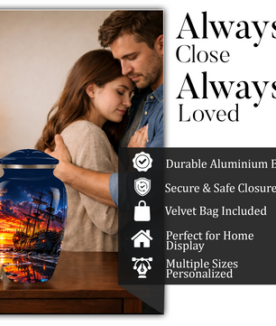 Personalized Pirate Ship Cremation Urn for Ashes, Sunset Ship Adult Memorial Urn