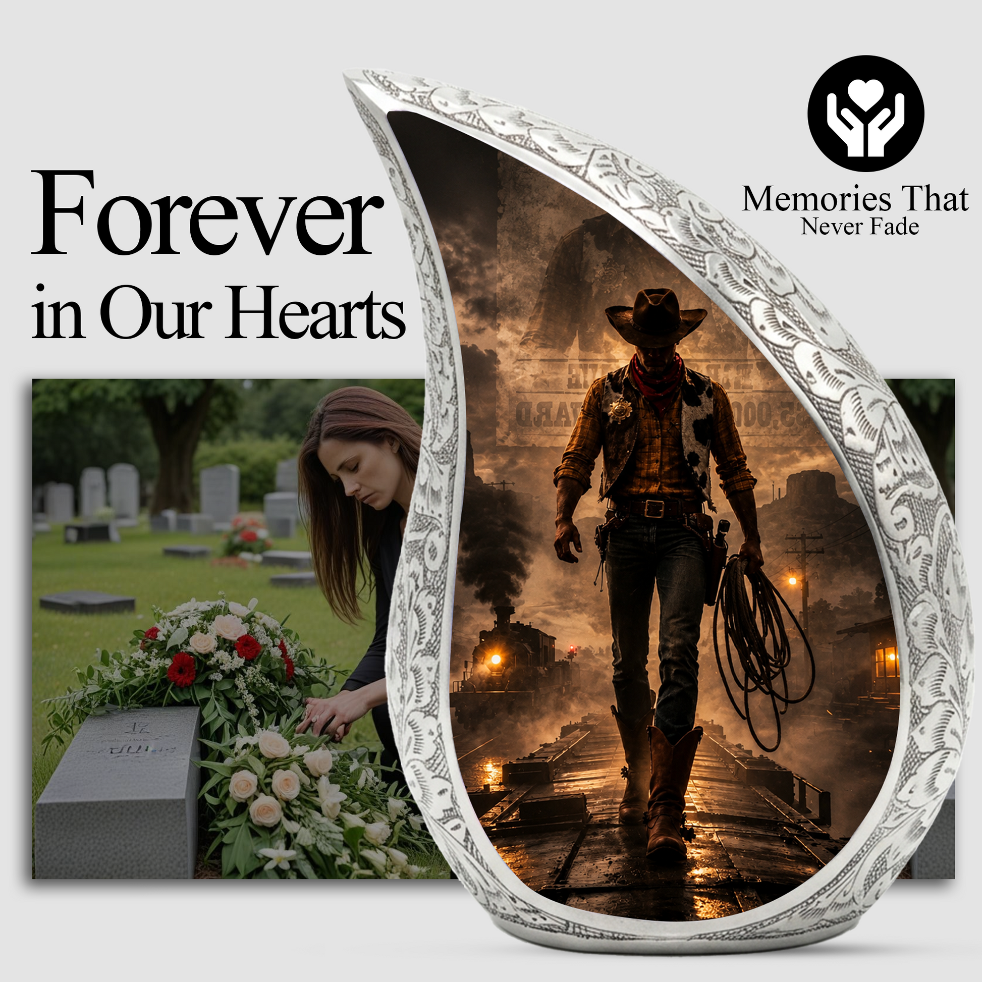 Cowboy Urn for Dad & Men | Western Cremation Urn for Adult Male Ashes | Cowboy Memorial Urn