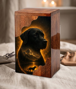 Black Labrador Wooden Cremation Urn for Human Ashes | Personalized Dog Memorial Urn