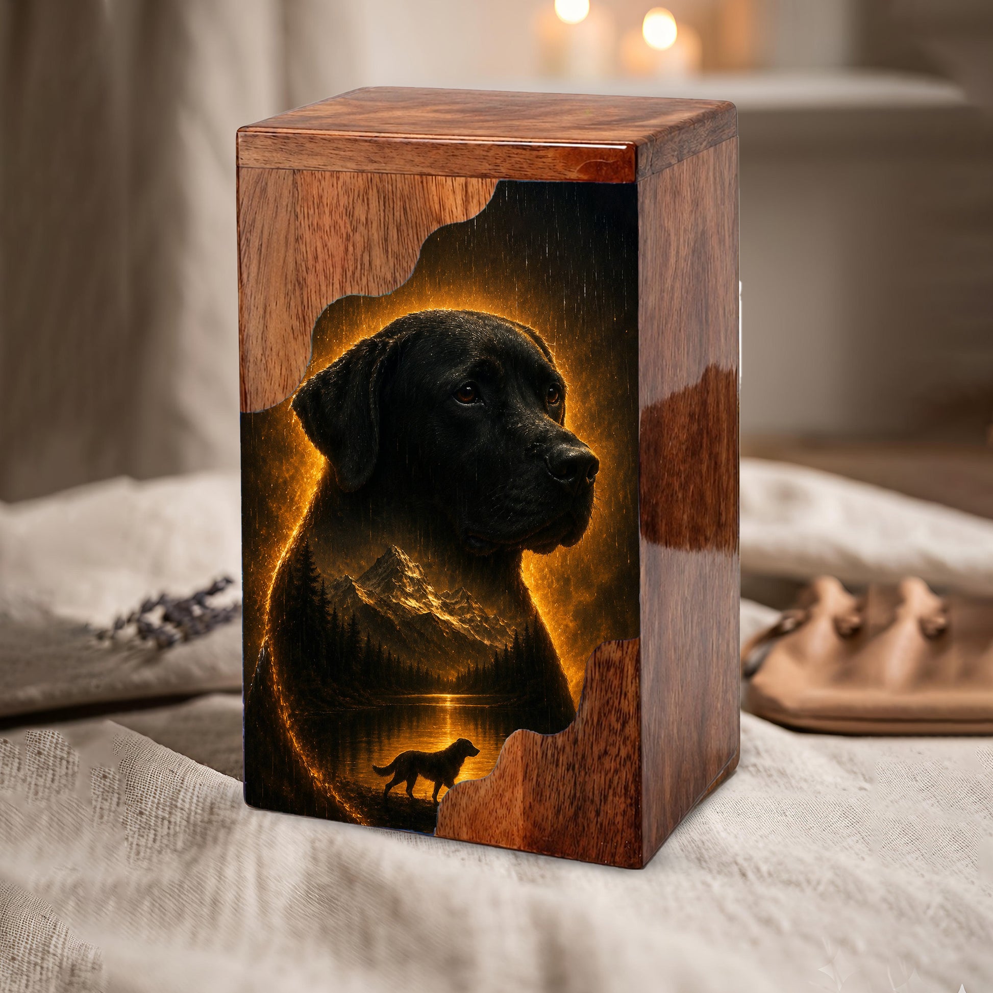 Black Labrador Wooden Cremation Urn for Human Ashes | Personalized Dog Memorial Urn