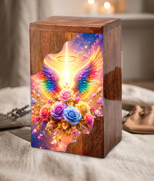 Angel Wings Wooden Cremation Urn – Heavenly Memorial Urn for Human Ashes