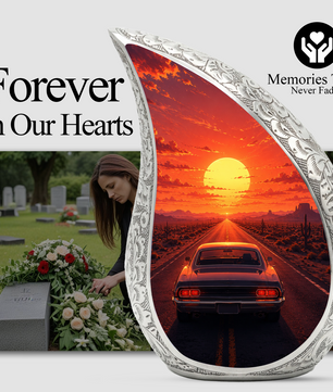 Muscle Car Sunset Urn for Adult Ashes – Classic Car Memorial Cremation Urn