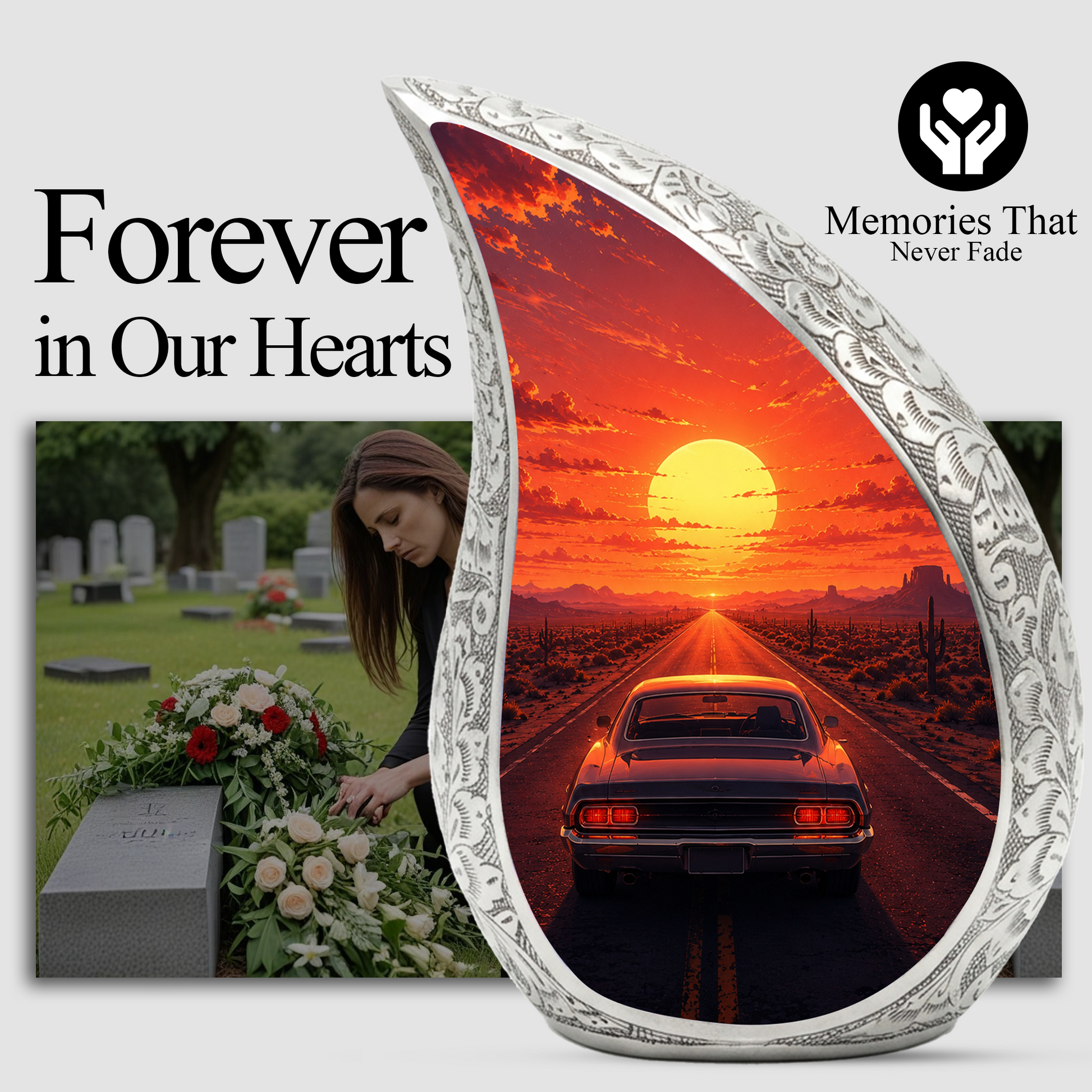 Muscle Car Sunset Urn for Adult Ashes – Classic Car Memorial Cremation Urn